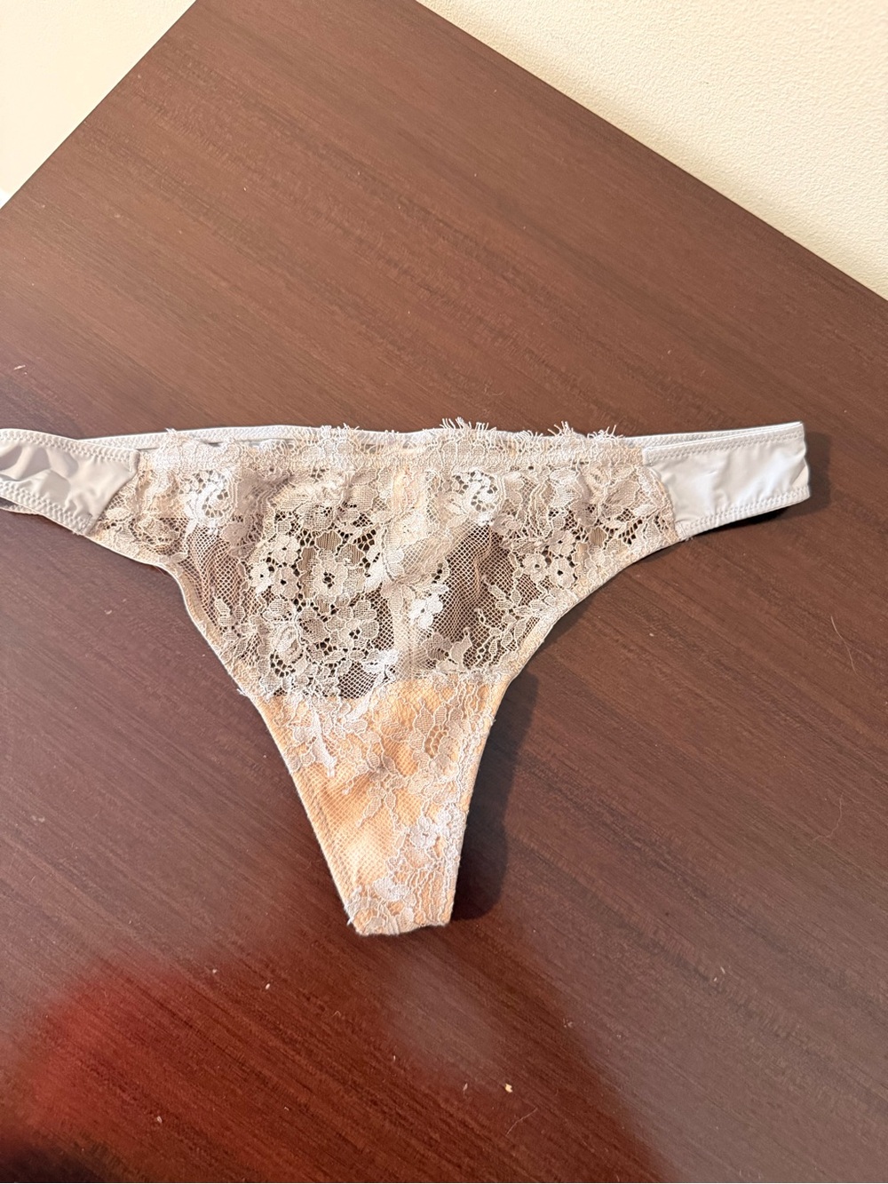 Skarlett Blue Lace Thong in Beige and Cream